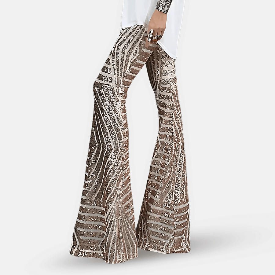 Pantalon évasé à sequins taille haute pour femme – Pantalon glamour et élégant