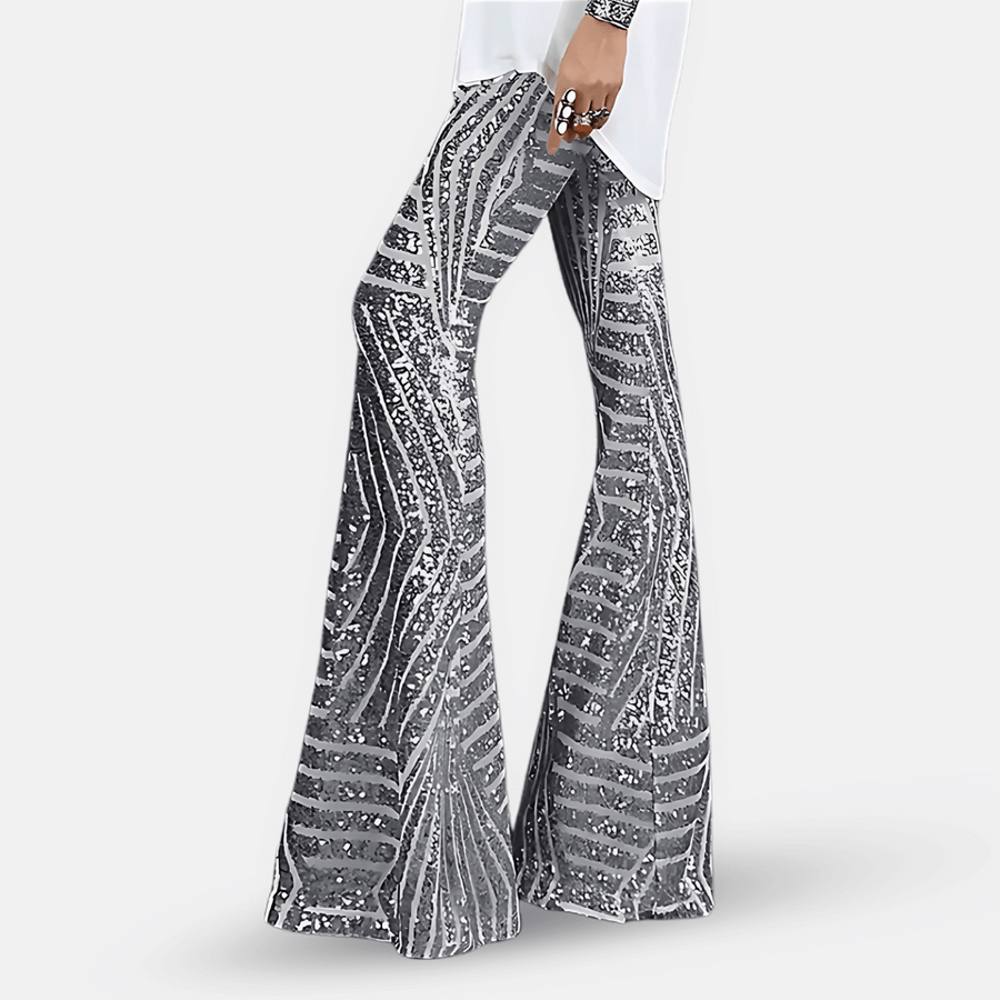 Pantalon évasé à sequins taille haute pour femme – Pantalon glamour et élégant