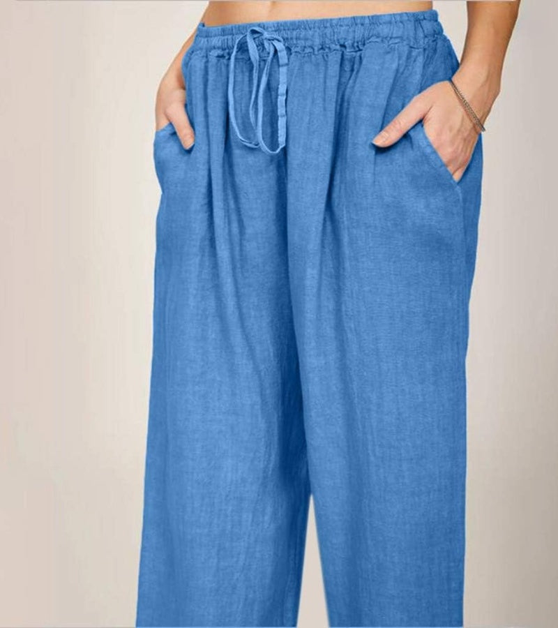 Pantalon Large Décontracté en Coton Femme – Pantalon d’Été Léger Taille Haute