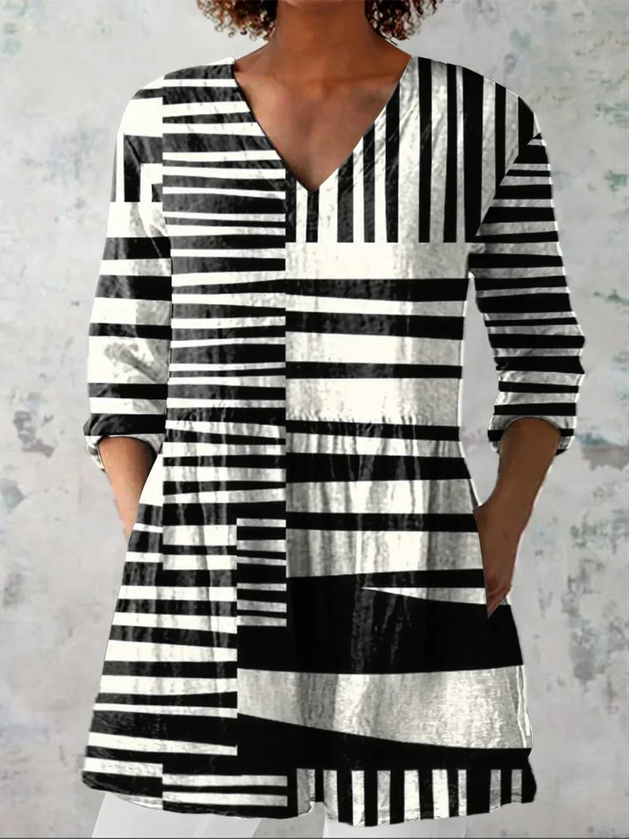 Evelyn | Chemise V-Neck à Rayures Abstraites