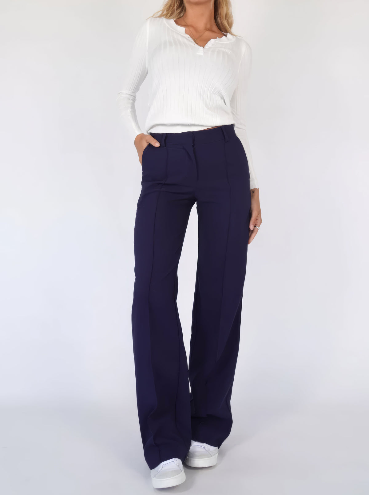 Pantalon Taille Haute à Jambes Droites