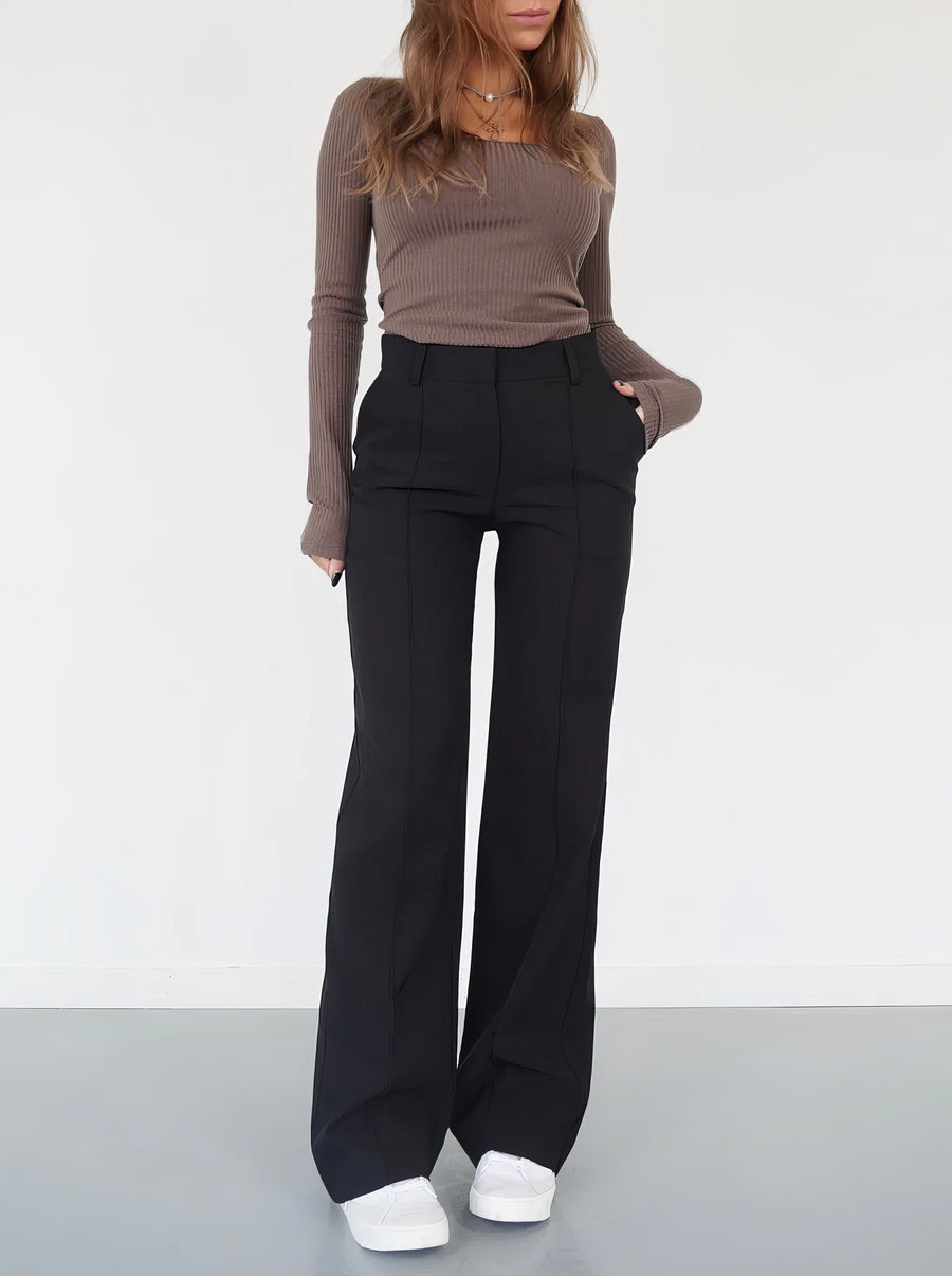 Pantalon Taille Haute à Jambes Droites
