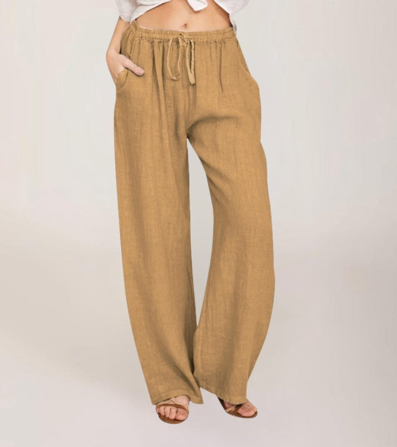 Pantalon Large Décontracté en Coton Femme – Pantalon d’Été Léger Taille Haute