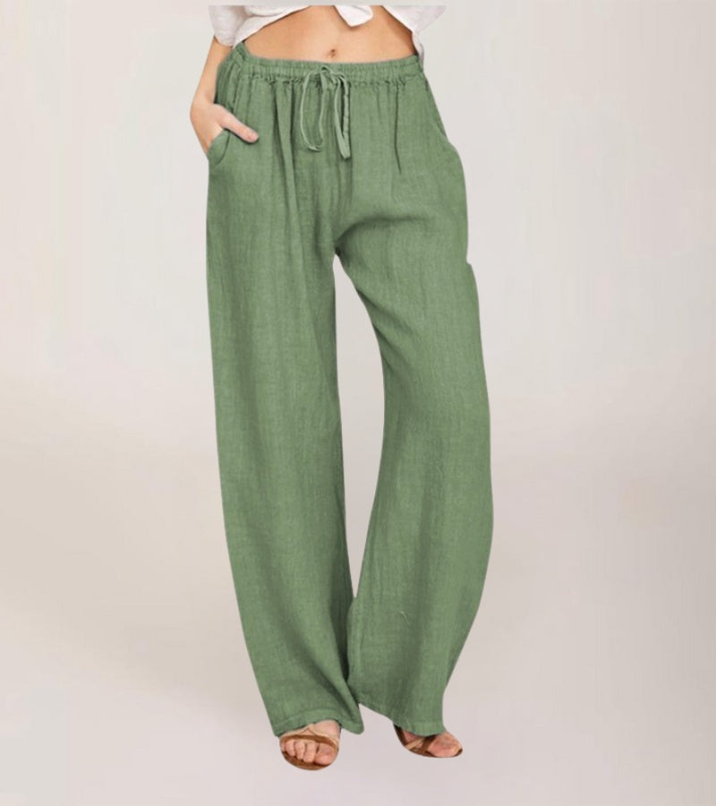 Pantalon Large Décontracté en Coton Femme – Pantalon d’Été Léger Taille Haute