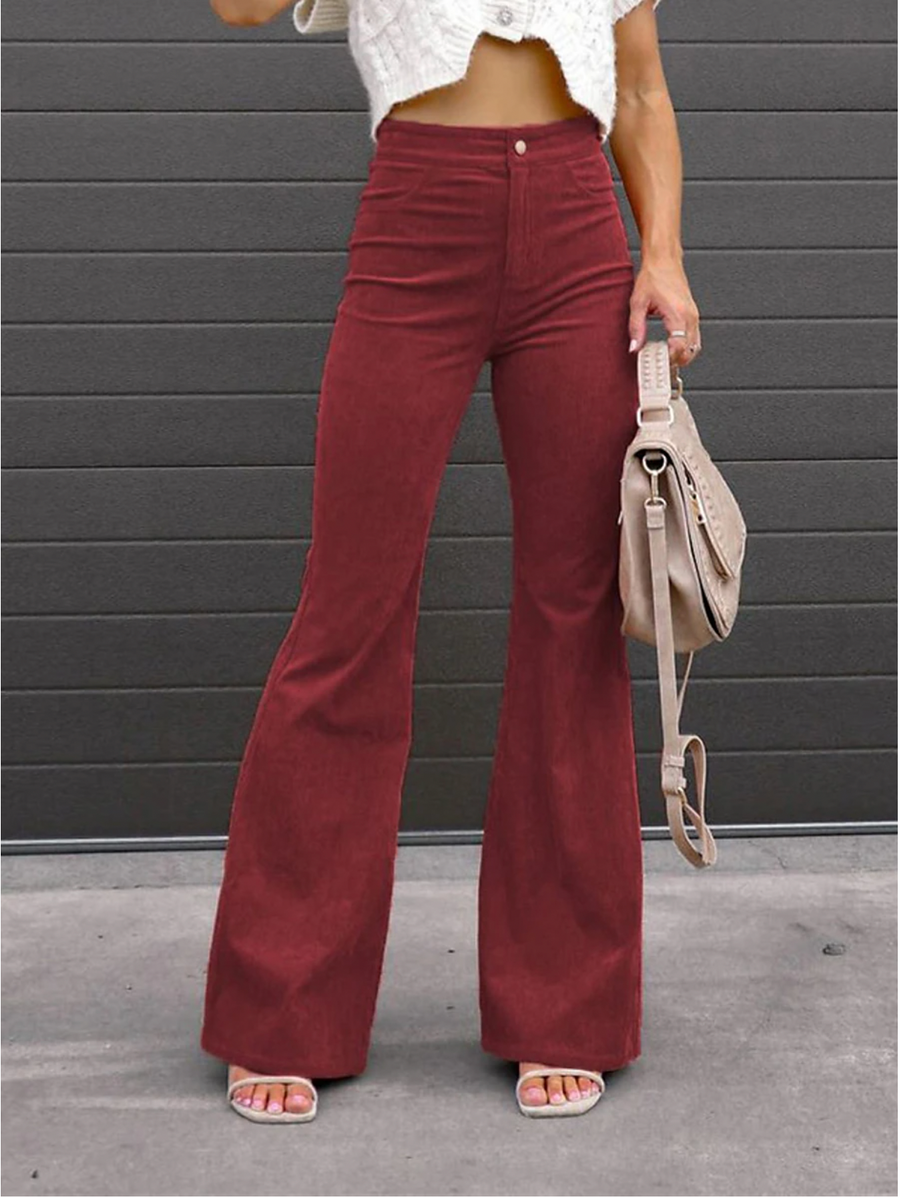 Pantalon Évasé en Velours Côtelé Rétro pour Femme – Confort Quotidien