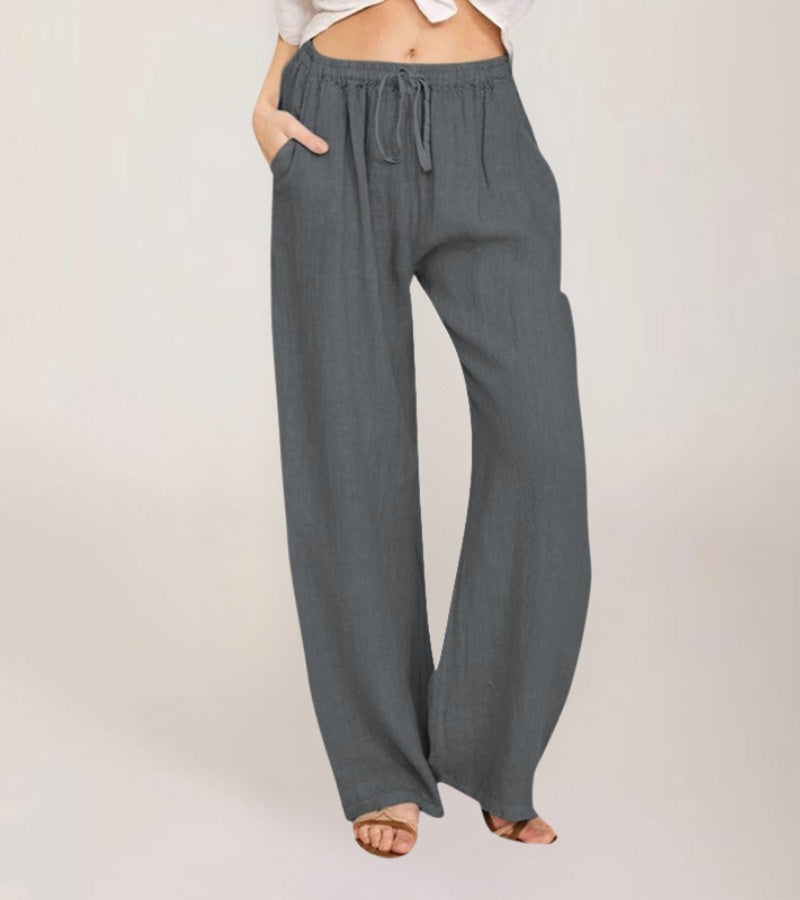 Pantalon Large Décontracté en Coton Femme – Pantalon d’Été Léger Taille Haute