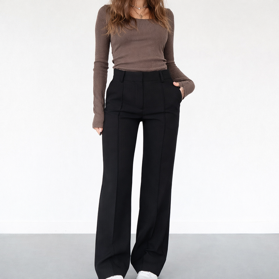 Pantalon Taille Haute Femme – Coupe Droite Élégante et Polyvalente
