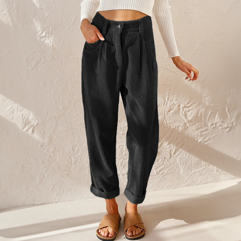 Pantalon en velours côtelé taille haute pour femme