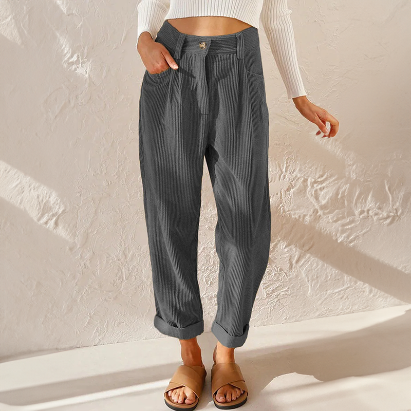 Pantalon en velours côtelé taille haute pour femme