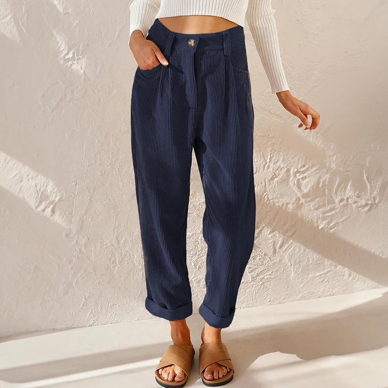 Pantalon en velours côtelé taille haute pour femme
