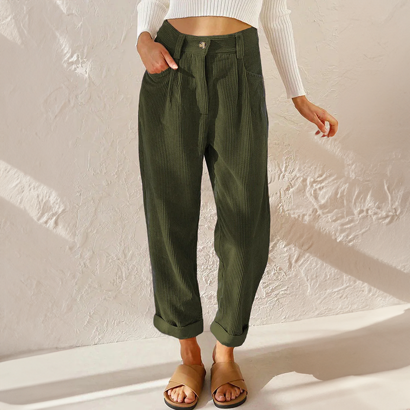 Pantalon en velours côtelé taille haute pour femme