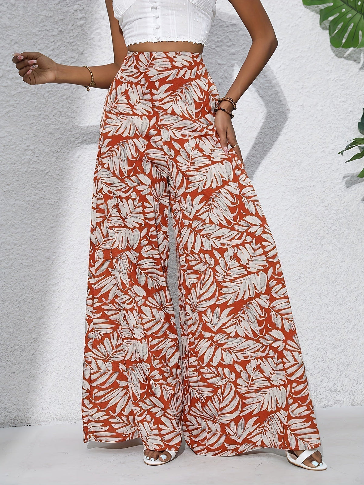 Pantalon palazzo femme taille haute imprime floral - Fluide et elegant