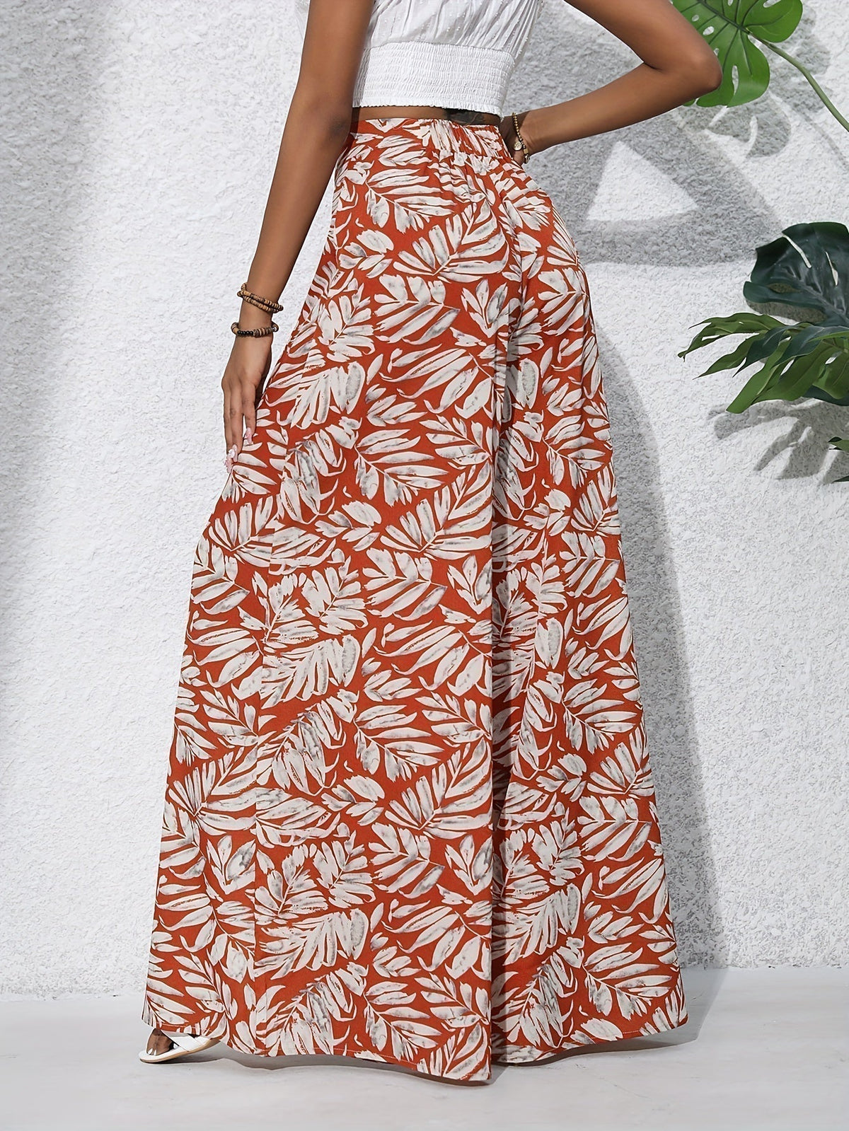 Pantalon palazzo femme taille haute imprime floral - Fluide et elegant