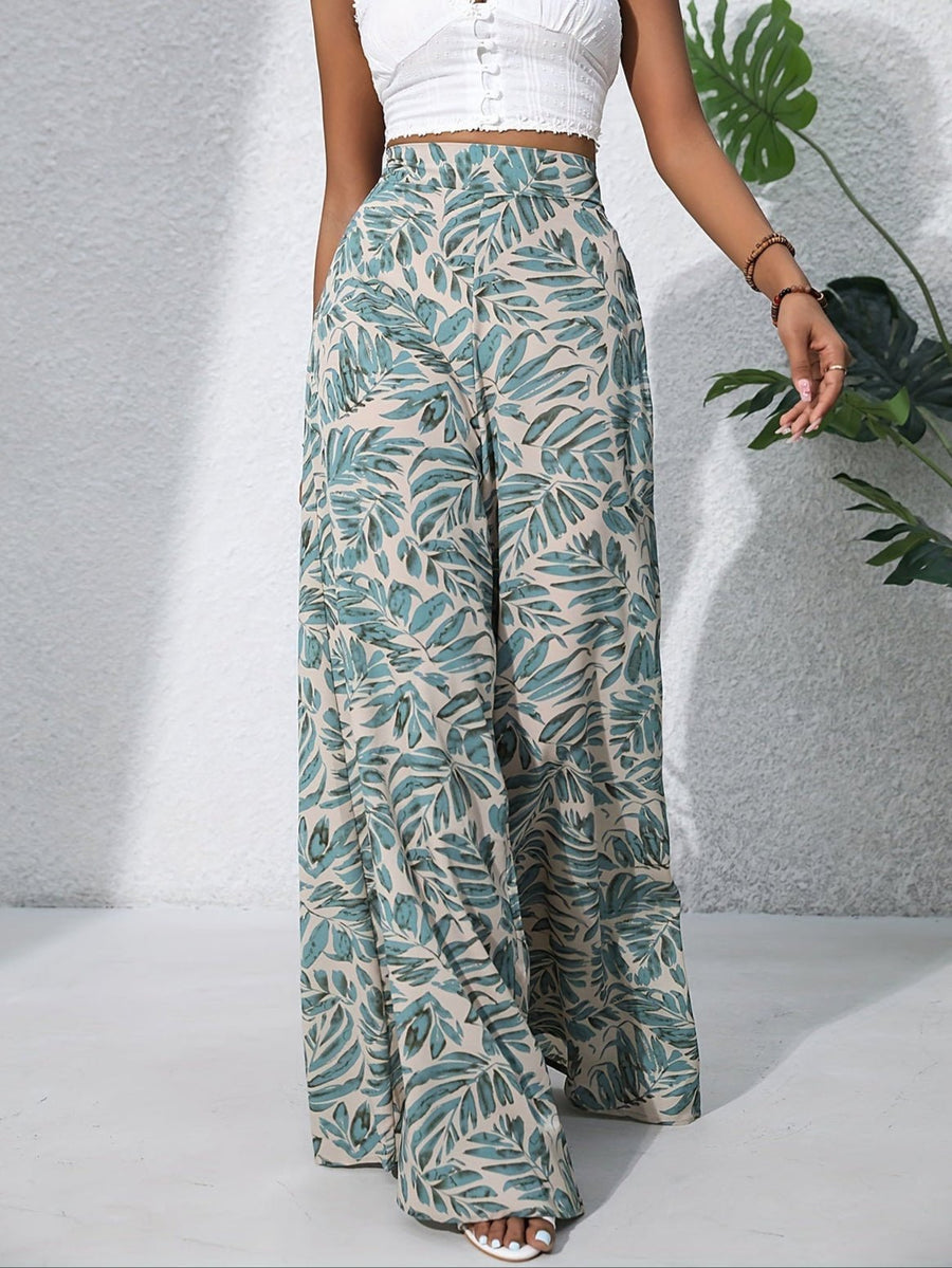 Pantalon palazzo femme taille haute imprime floral - Fluide et elegant