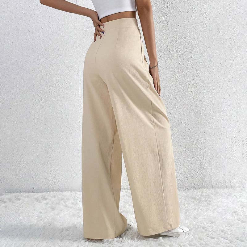 Pantalon large beige léger élégant femmes – Confortable, taille haute