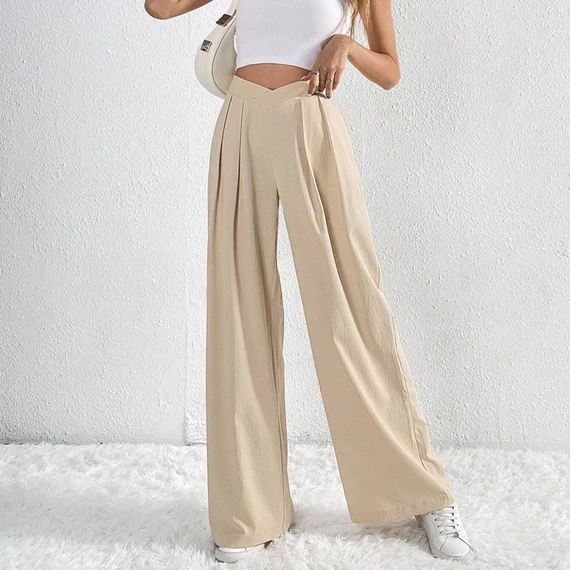 Pantalon large beige léger élégant femmes – Confortable, taille haute