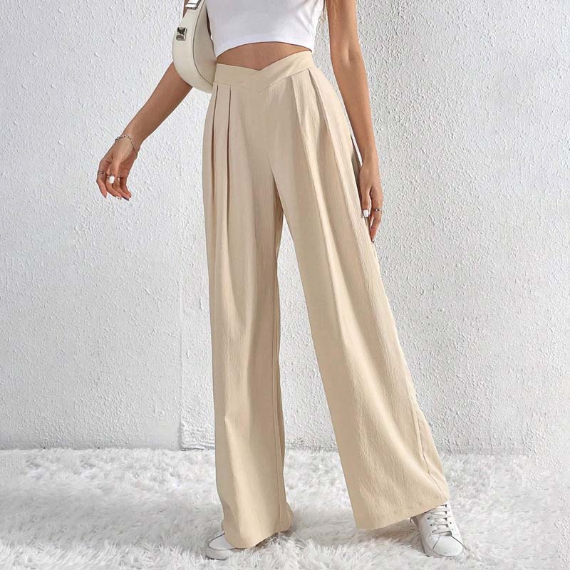 Pantalon large beige léger élégant femmes – Confortable, taille haute