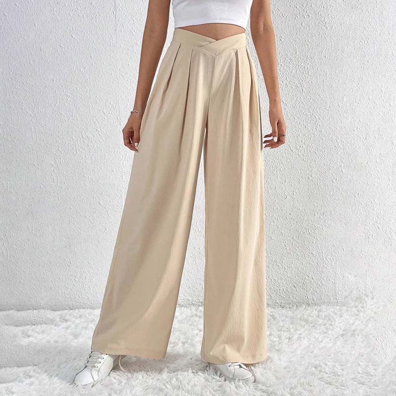 Pantalon large beige léger élégant femmes – Confortable, taille haute