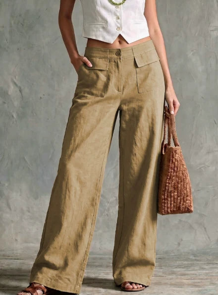 Pantalon femme uni ample a taille elastique decontractee