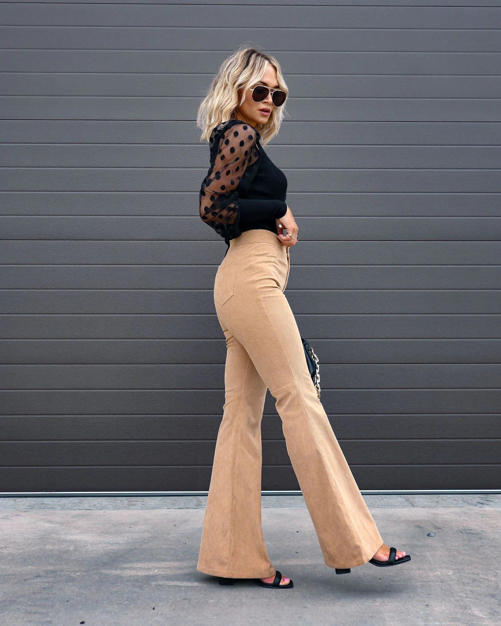 Pantalon Large Femme en Velours – Taille Haute Élégante