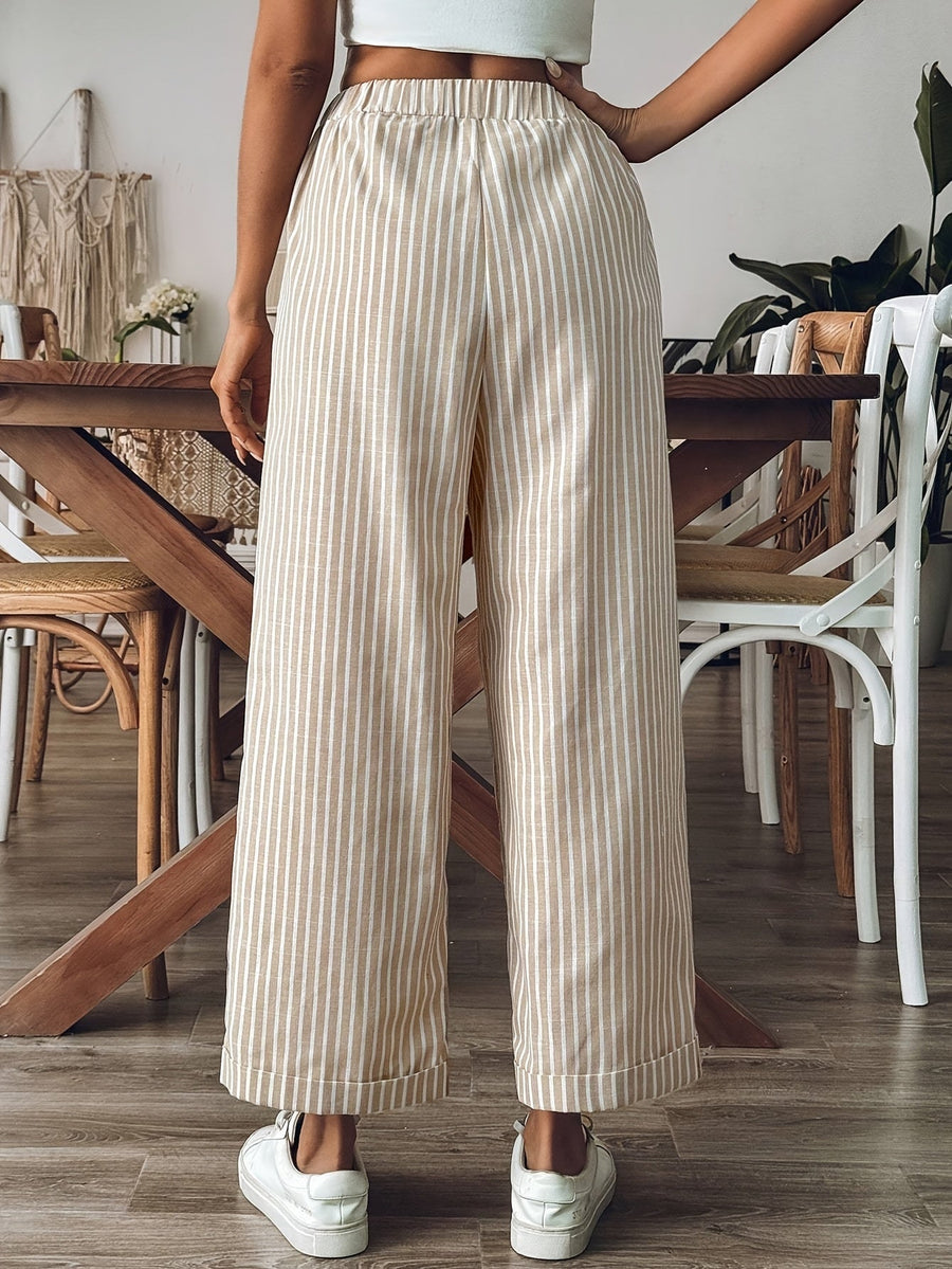 Pantalon large en lin raye femme - Fluide et decontracte