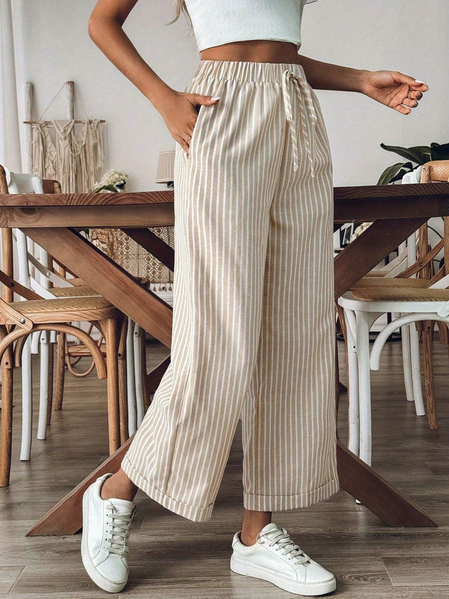 Pantalon large en lin raye femme - Fluide et decontracte
