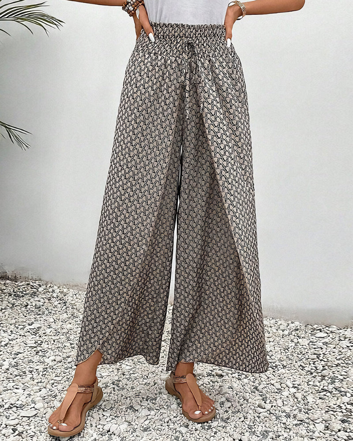 Pantalon Large à Coupe Décontractée pour Femme – Taille Haute Motif Décontracté