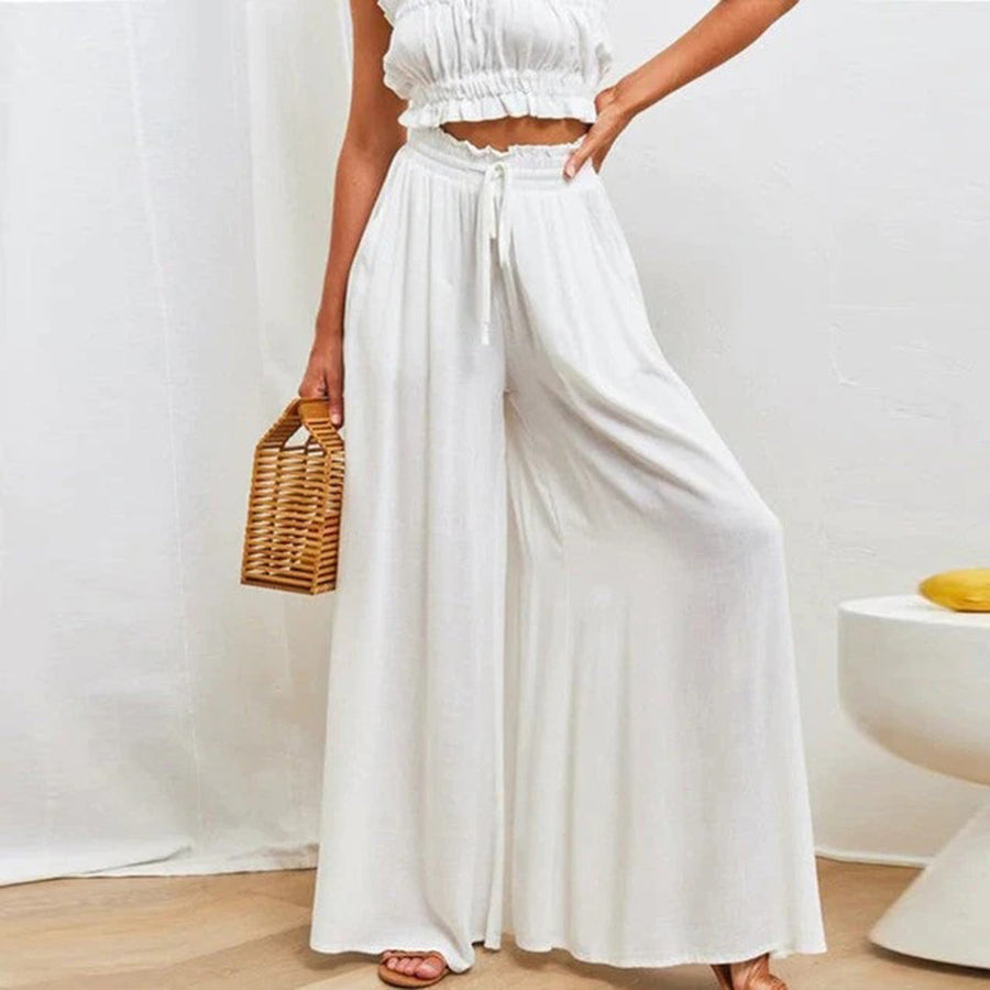 Pantalon Palazzo Large Taille Haute Femme – Pantalon Confortable à Cordon