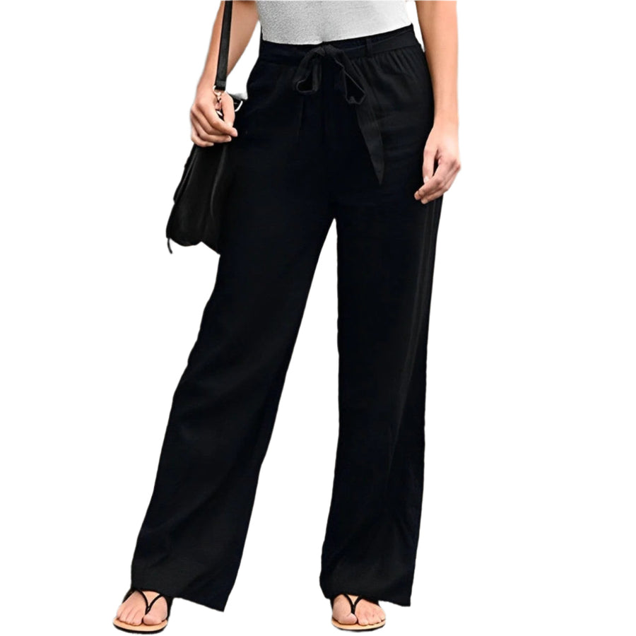 Pantalon large en lin confortable pour femmes – Taille élastique légère et coupe décontractée respirante pour l'été