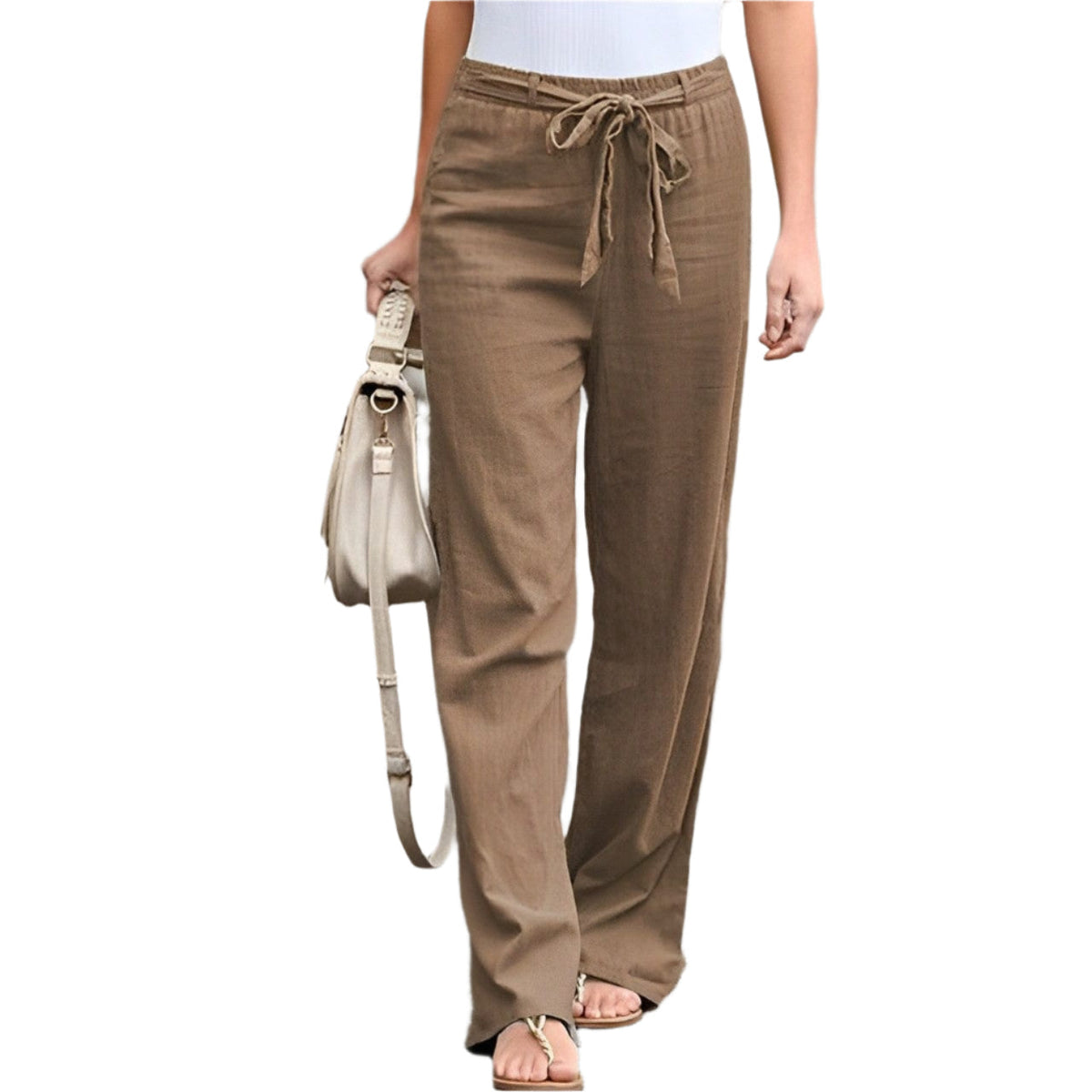 Pantalon large en lin confortable pour femmes – Taille élastique légère et coupe décontractée respirante pour l'été