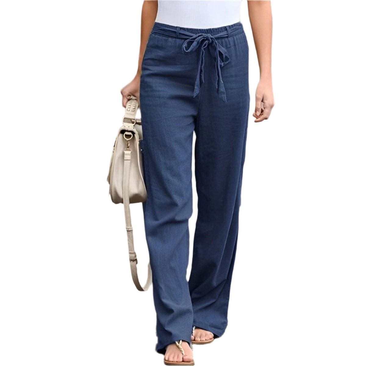Pantalon large en lin confortable pour femmes – Taille élastique légère et coupe décontractée respirante pour l'été