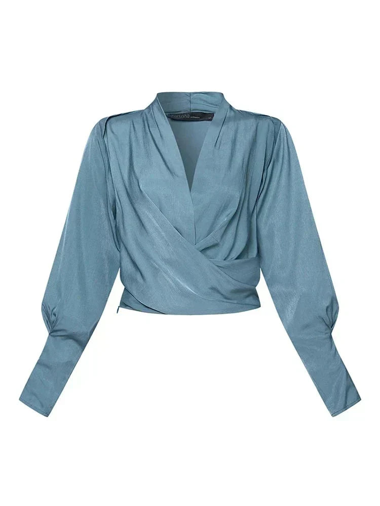 CASSANDRA – BLOUSE ÉLÉGANTE AVEC COL EN V DRAPÉ
