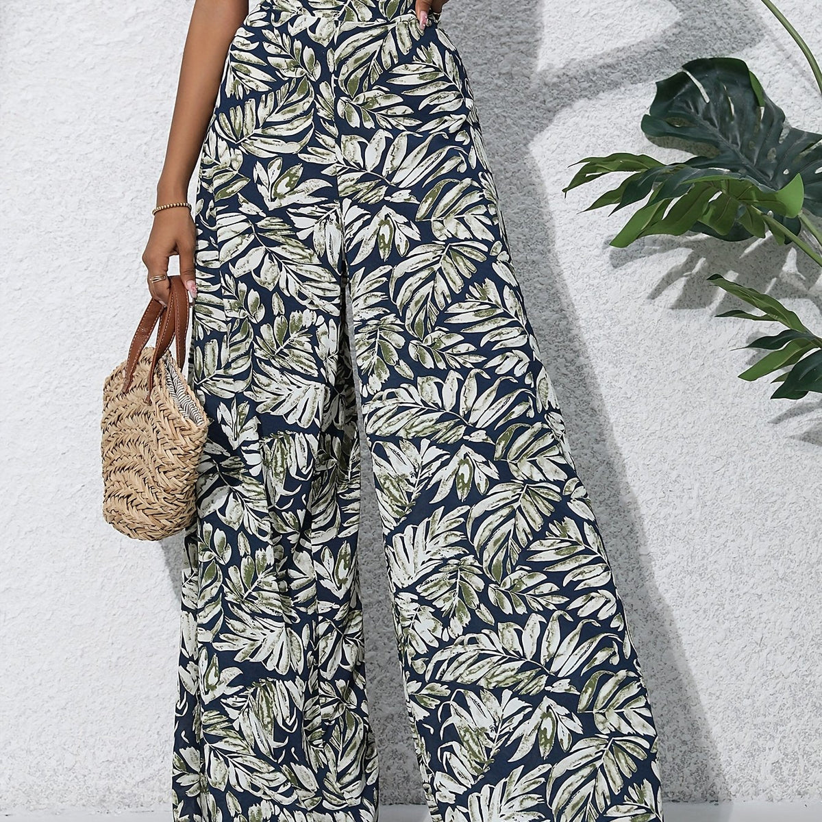 Pantalon large en coton imprimé floral bohème pour femmes - Taille haute, ceinture élastique, pantalon long de plage pour vacances d'été, style décontracté élégant