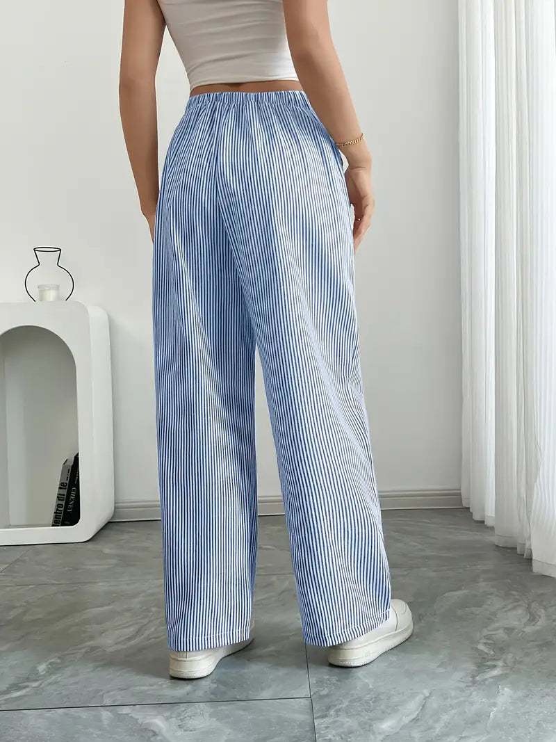 Pantalon large décontracté à rayures pour femme, élégant et décontracté – Pantalon d'été léger et respirant avec poches