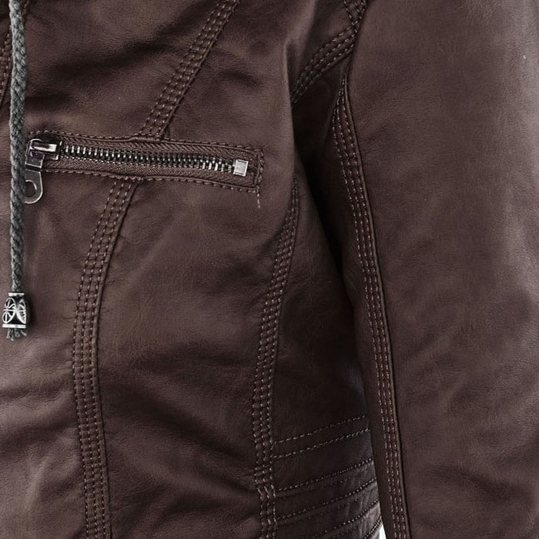 Marguerite - Veste Chic Cuir à Capuche
