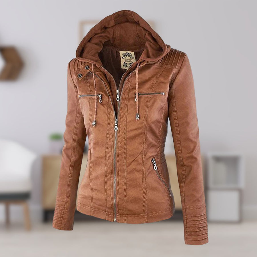 Marguerite - Veste Chic Cuir à Capuche