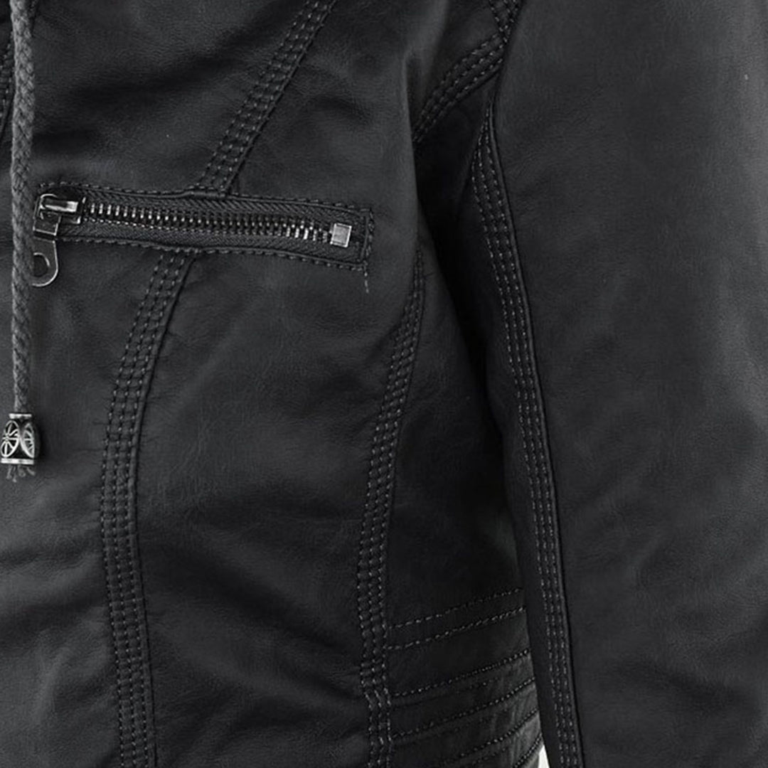 Marguerite - Veste Chic Cuir à Capuche