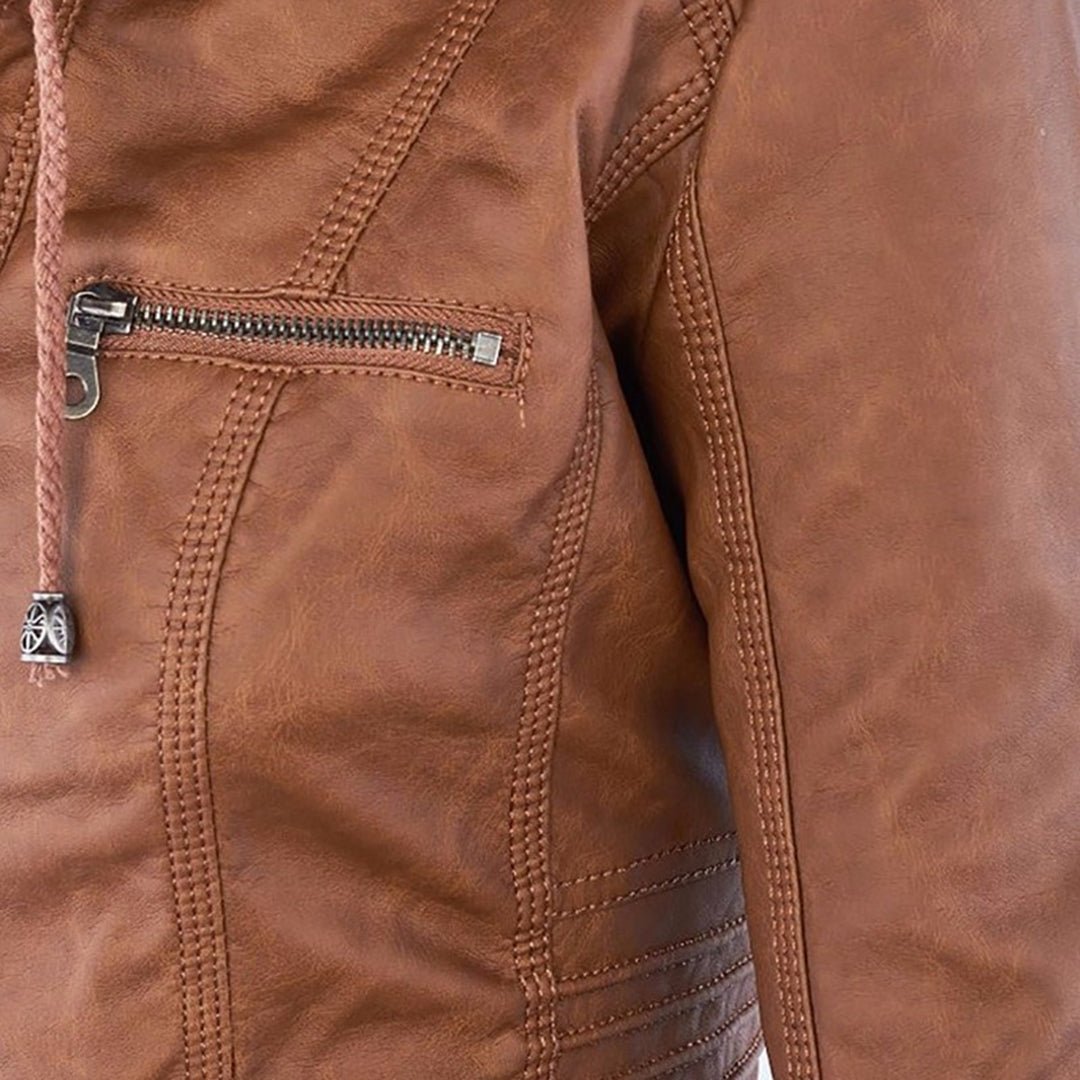 Marguerite - Veste Chic Cuir à Capuche