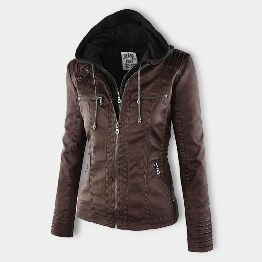Marguerite - Veste Chic Cuir à Capuche