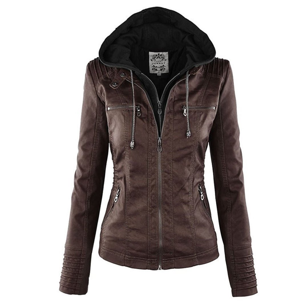 Marguerite - Veste Chic Cuir à Capuche