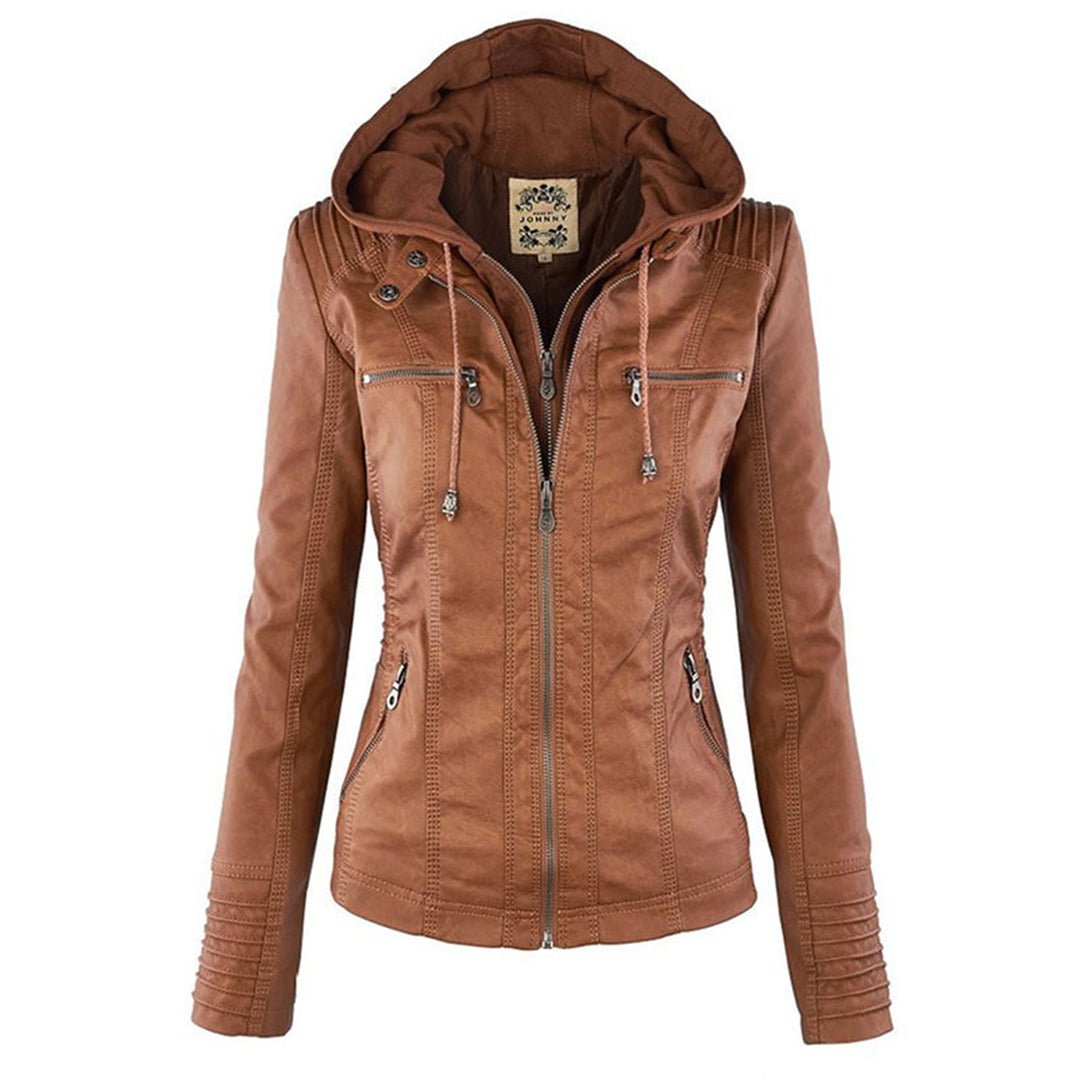 Marguerite - Veste Chic Cuir à Capuche