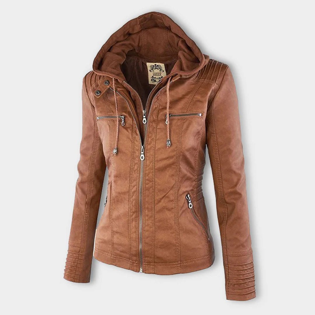 Marguerite - Veste Chic Cuir à Capuche