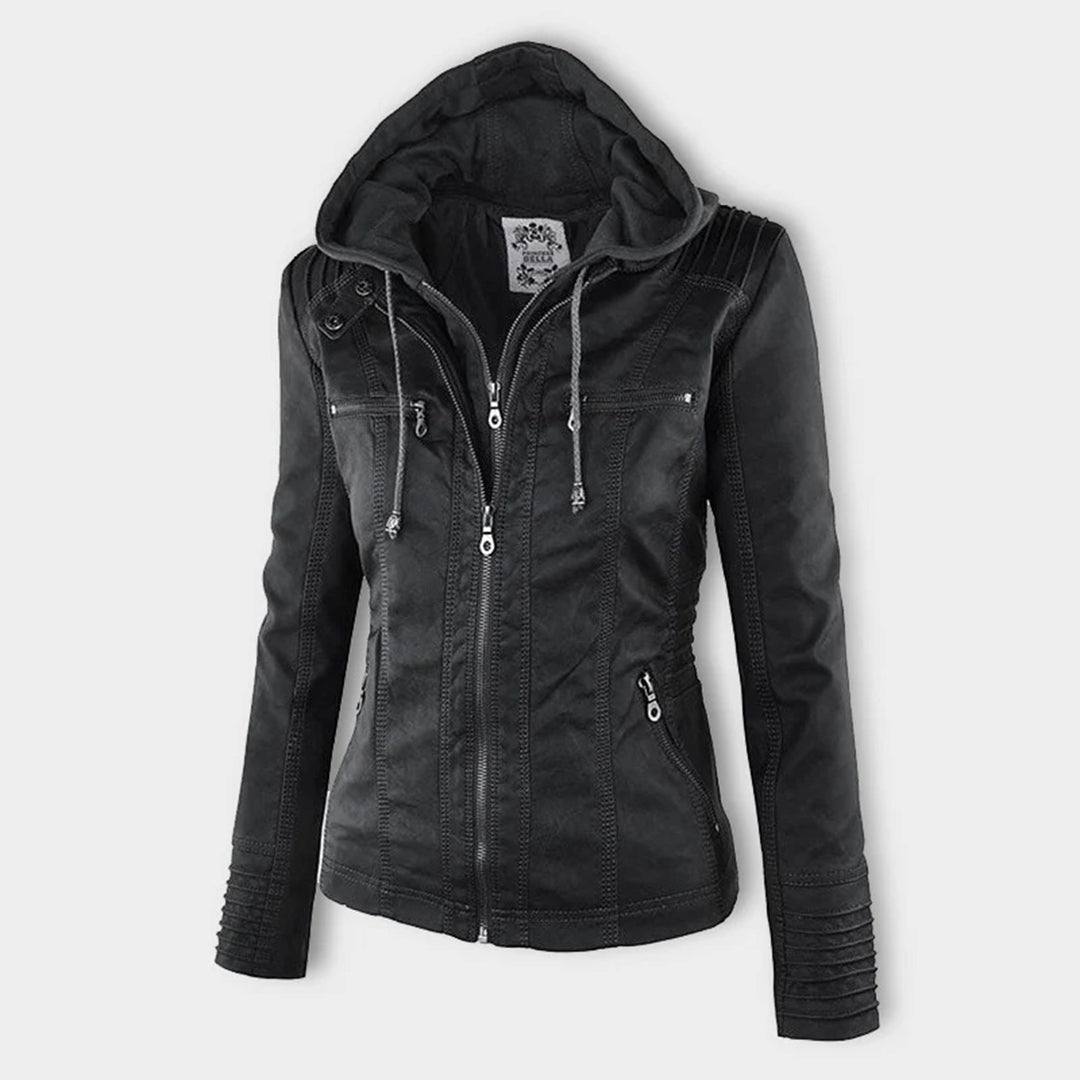 Marguerite - Veste Chic Cuir à Capuche