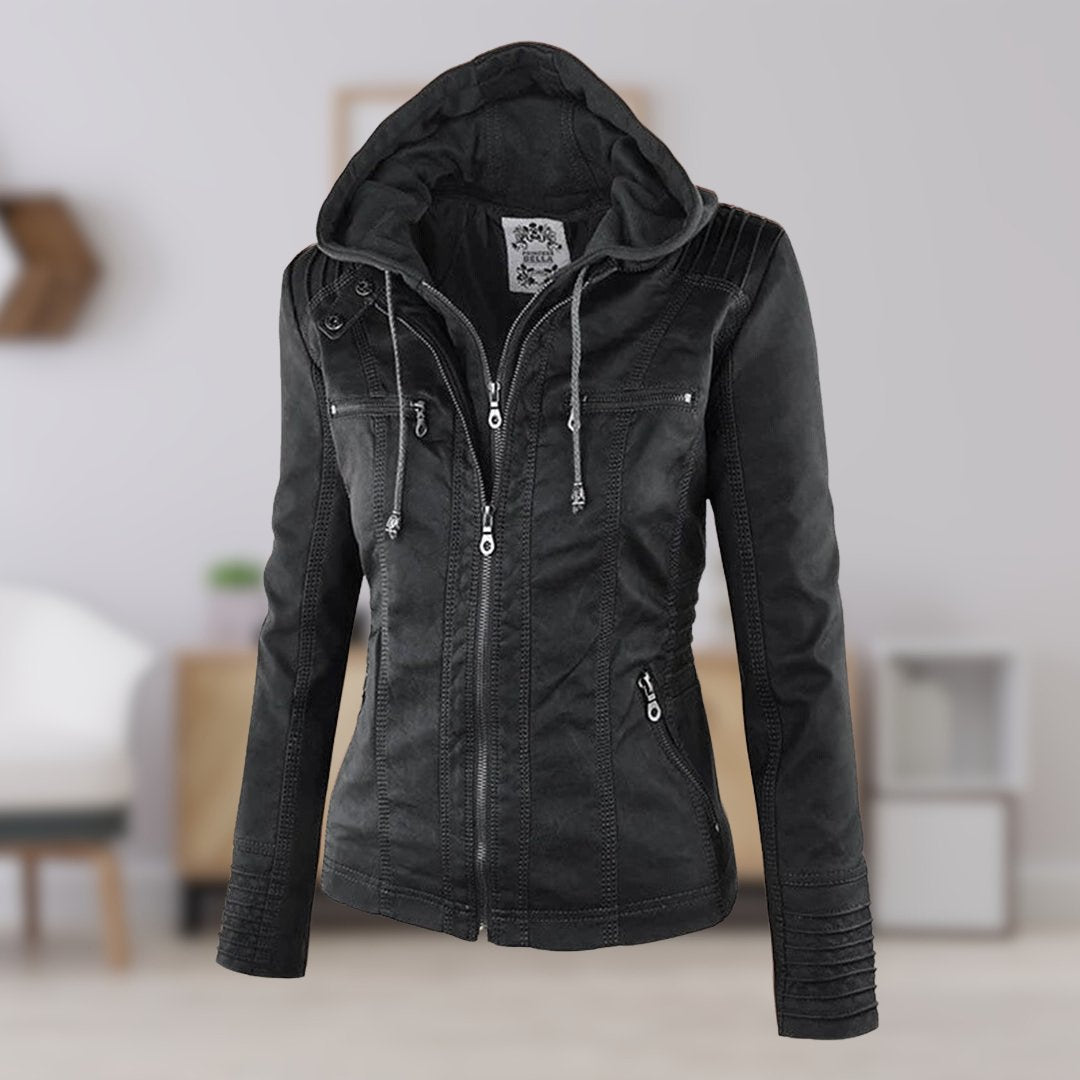 Marguerite - Veste Chic Cuir à Capuche