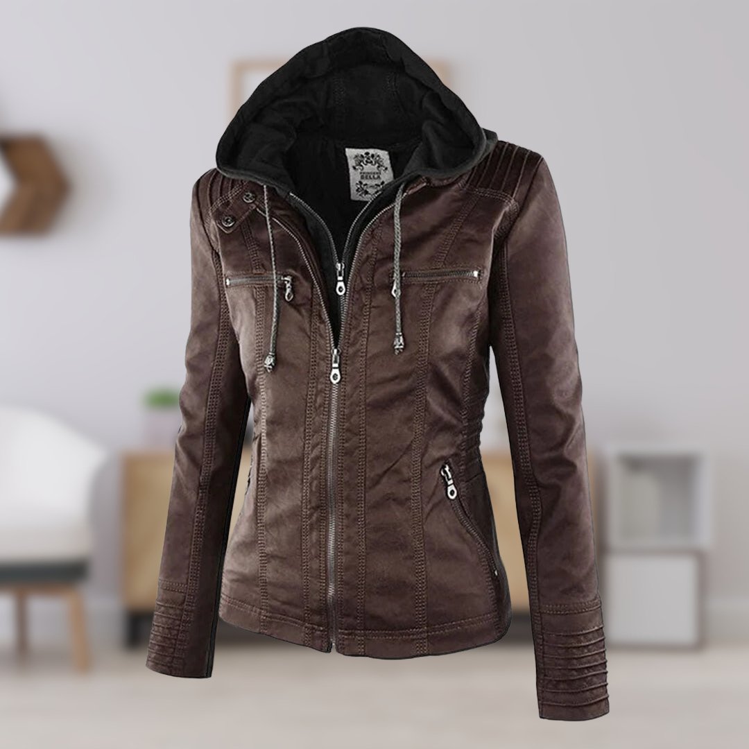 Marguerite - Veste Chic Cuir à Capuche