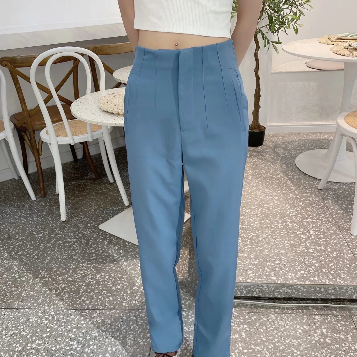 Pantalon taille haute élégant – Coupe droite et confortable