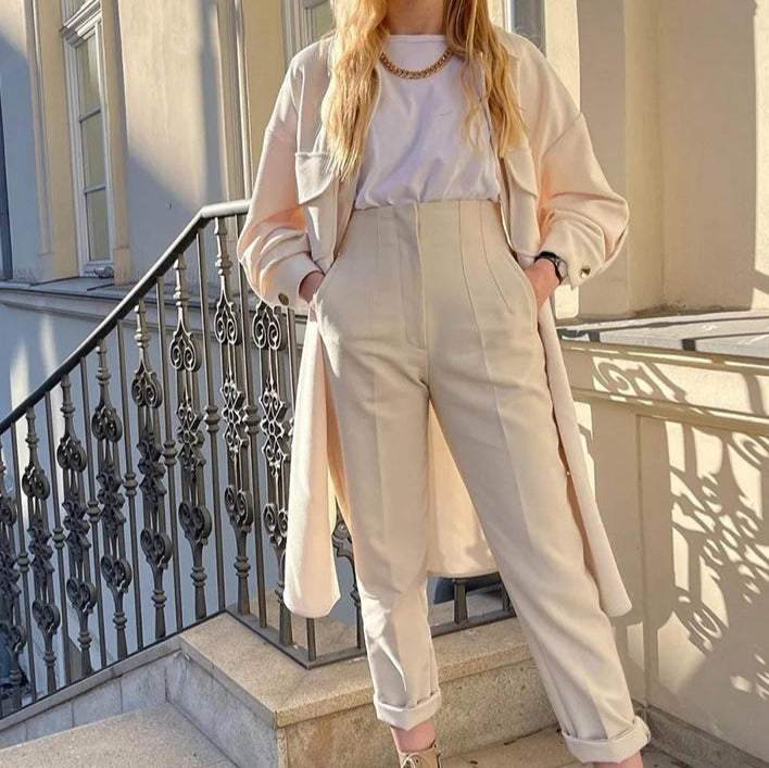 Pantalon taille haute élégant – Coupe droite et confortable