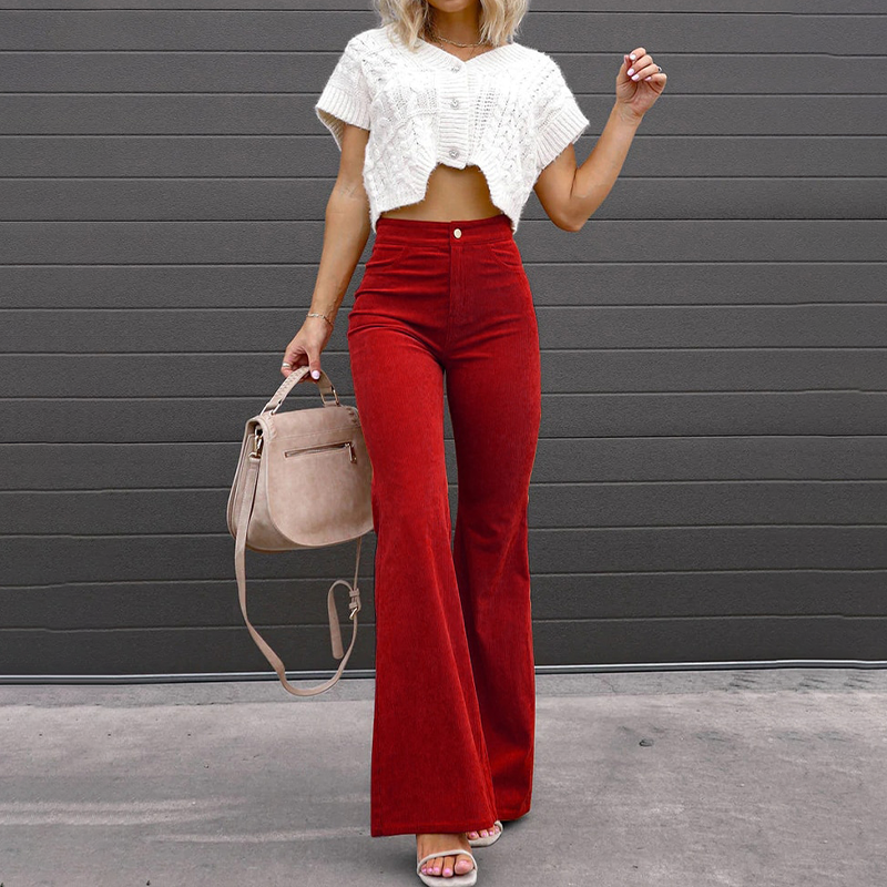 Pantalon Large Femme en Velours – Taille Haute Élégante