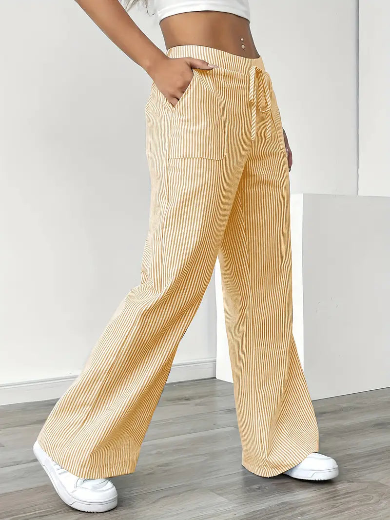 Pantalon large décontracté à rayures pour femme, élégant et décontracté – Pantalon d'été léger et respirant avec poches