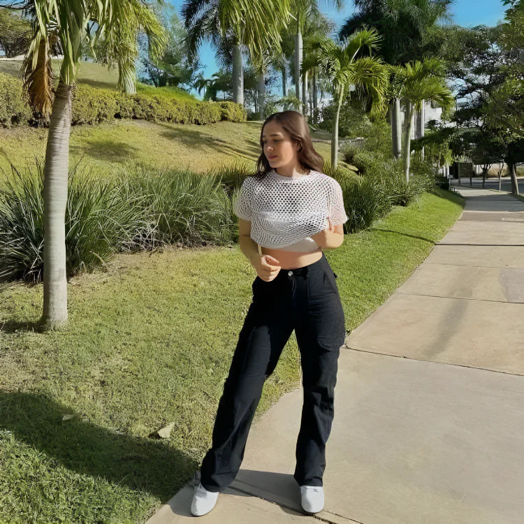 Pantalon cargo femme premium tendance stylé à jambes larges ajustables – Pantalon utilitaire taille haute coupe confortable